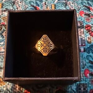 Gold Plated Stainless Steel Filigree Square Ring